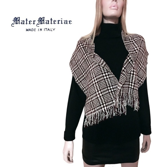 VINTAGE Mater Materiae Houndstooth Fringed Scarf Italy UNISEX - Picture 1 of 10